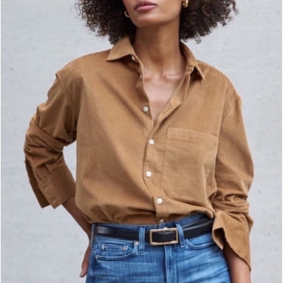 AYR Deep End Women's Button Front 100% Cotton Brown CORDUROY Top OVERSIZED XL - Picture 1 of 13